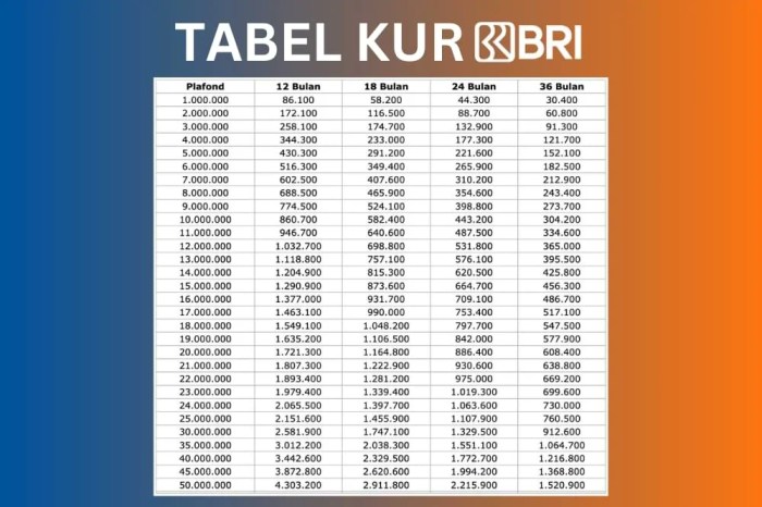 Tabel angsuran syarat dan cara mengajukan kur bri 2024